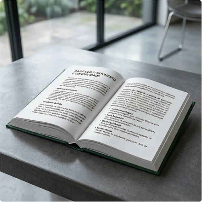 Livro aberto sobre mesa, em página de capítulo
